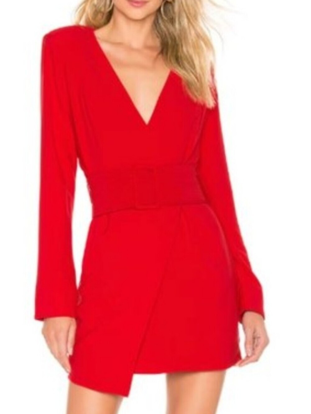 NBD Naven Bell Red V-Neck Long Sleeve Mini Dress Size S NO BELT